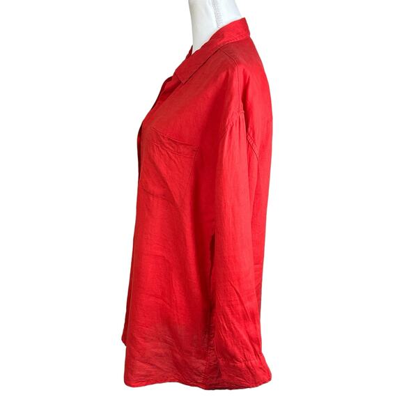 Christian Siriano Linen Shirt Women Medium Bright Red Oversized Minimalist Tunic - Picture 5 of 16